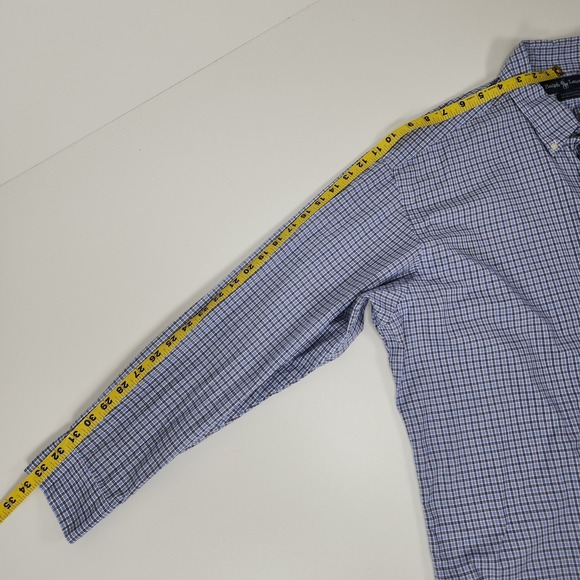 Polo Ralph Lauren Yarmouth Mens 16.5 32/33 Button Shirt Long Sleeve Blue Check - Picture 9 of 9